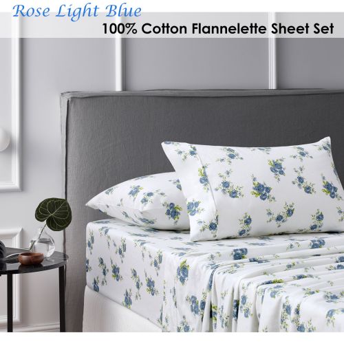 Cotton Flannelette Sheet Set Rose Light Blue by Accessorize