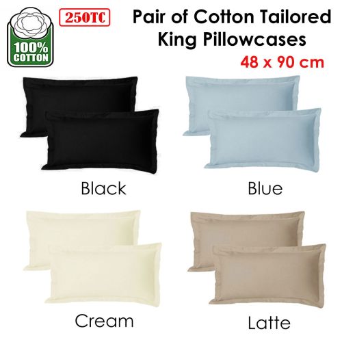 250TC Pair of Cotton Tailored King Pillowcase 48 x 90 +5 cm