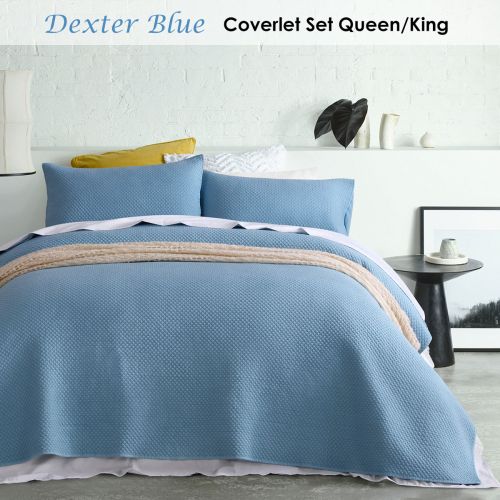 Dexter Blue Coverlet Set Queen/King by Accessorize