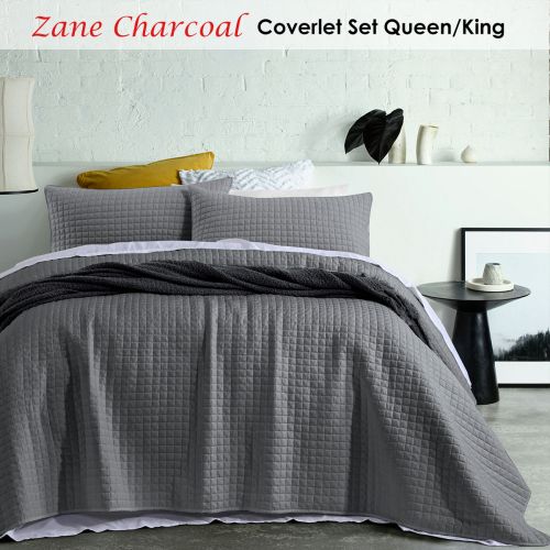 Zane Charcoal Coverlet Set Queen/King by Accessorize