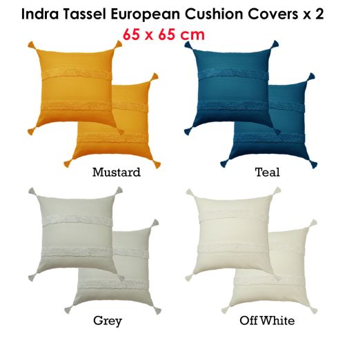 Pair of Indra Cotton Tassel European Pillowcases 65 x 65 cm by Accessorize