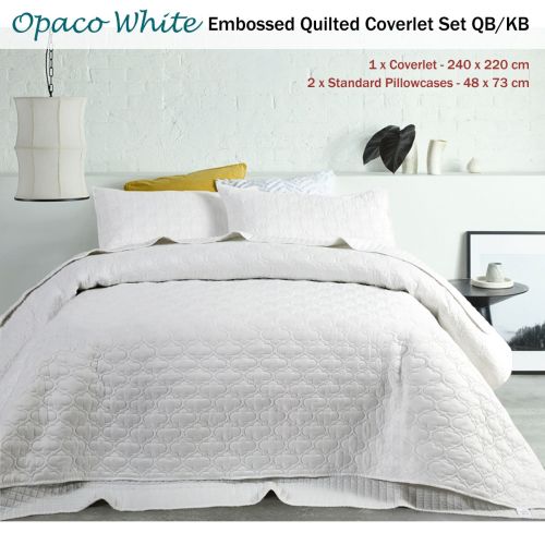 OPACO Embossed Quilted Coverlet Set Queen/King White by Accessorize