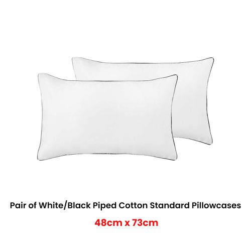 Pair of White/Black Piped Hotel Deluxe Cotton Standard Pillowcases by Accessorize