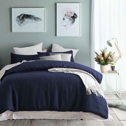 Navy Waffle Polyester Quilt Cover Set by Accessorize