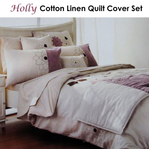 Holly Taupe Cotton Linen Quilt Cover Set King by Accessorize