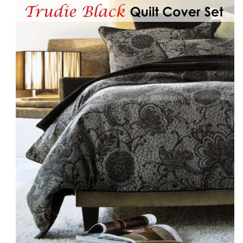 Trudie Black Jacquard Polyester Cotton Quilt Cover Set Single by Accessorize