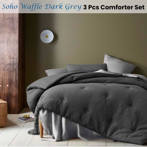 Soho Waffle Dark Grey 3 Piece Comforter Set by Accessorize