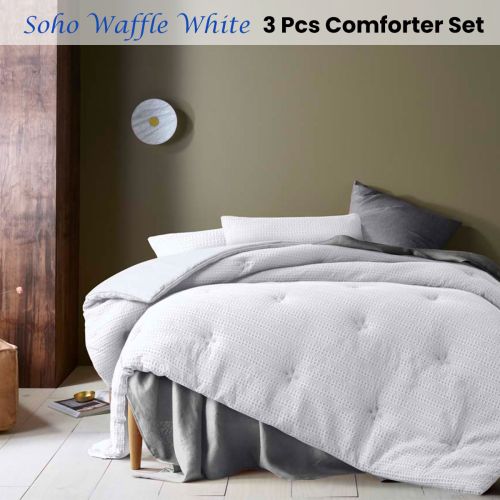 Soho Waffle White 3 Piece Comforter Set by Accessorize