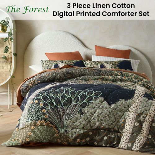 The Forest Linen Cotton Digital Printed 3 Piece Comforter Set by Accessorize