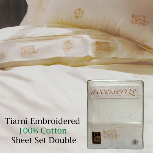Tiarni Cream Cotton Sheet Set Double by Accessorize