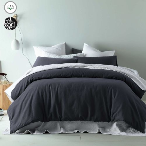Waffle Slate Cotton Blend Quilt Cover Set by Accessorize