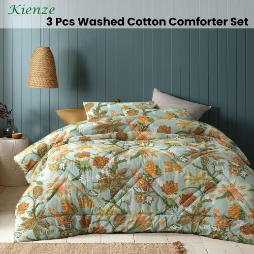 Kienze Washed Cotton Printed 3 Piece Comforter Set by Accessorize