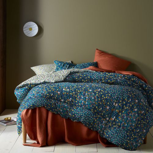 Lisa Teal Washed Cotton Printed 3 Piece Comforter Set by Accessorize