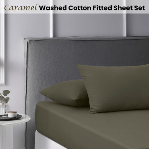 Caramel Washed Cotton Fitted Sheet Set by Accessorize