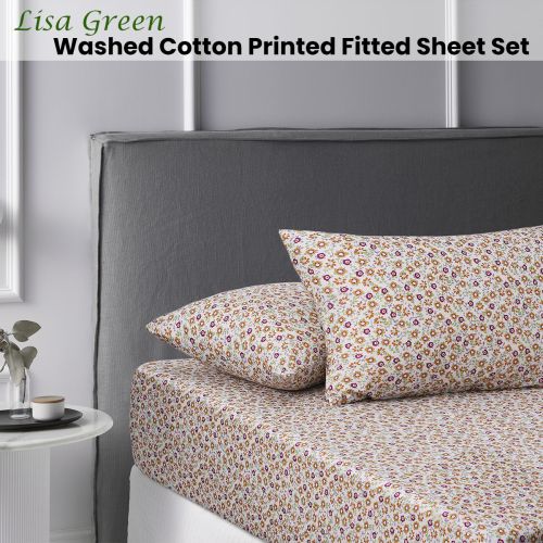 Lisa Green Washed Cotton Printed Fitted Sheet Set by Accessorize