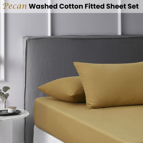 Pecan Washed Cotton Fitted Sheet Set by Accessorize