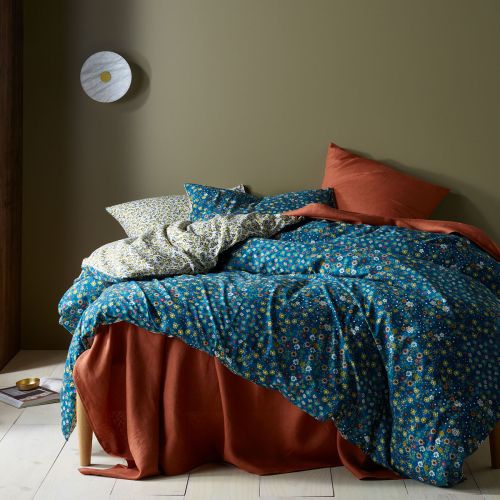 Lisa Teal Washed Cotton Printed Quilt Cover Set by Accessorize