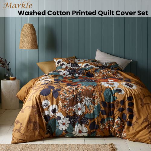 Markle Washed Cotton Printed Quilt Cover Set by Accessorize