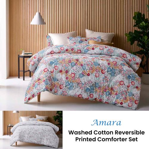 Amara Washed Cotton Printed Reversible Comforter Set by Accessorize