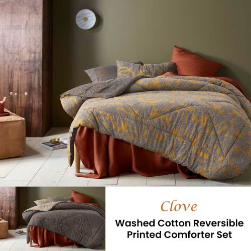 Clove Washed Cotton Printed Reversible Comforter Set by Accessorize