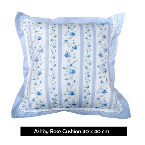 225TC Ashby Rose Blue Square Cushion by Belmondo