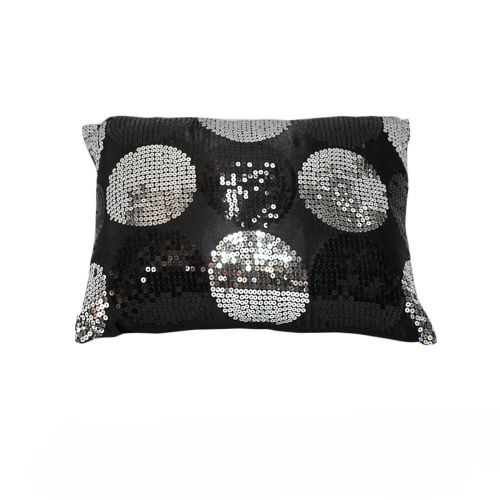 Sequined Black Silver Filled Cushion