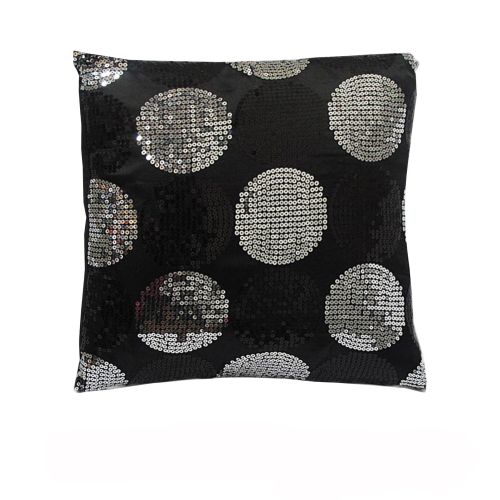 Sequined Black Silver Filled Cushion