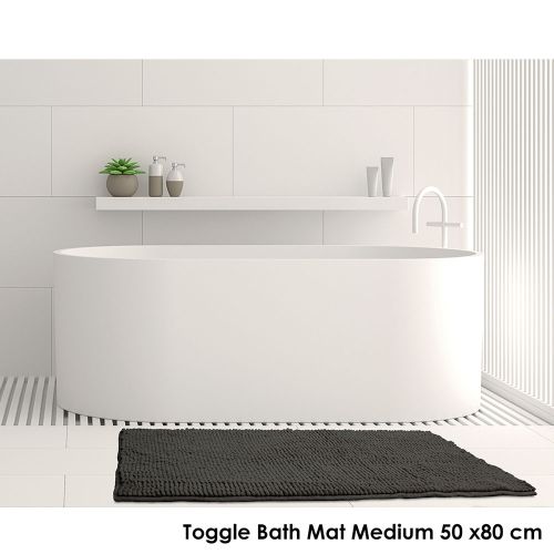 1600GSM Toggle Microfiber Bath Mat with Non-Slip Back Charcoal