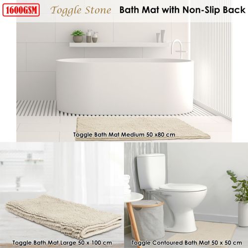 1600GSM Toggle Microfiber Bath Mat with Non-Slip Back Stone