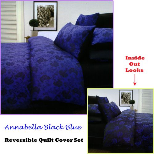 Annabella Reversible Quilt Cover Set Black Blue by Accessorize