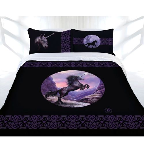 Black Unicorn Quilt Cover Set by Anne Stokes