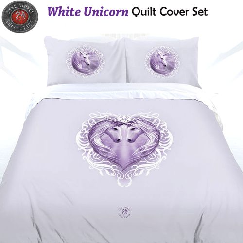 White Unicorn Quilt Cover Set by Anne Stokes
