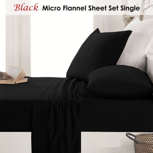 Micro Flannel Sheet Set Black Single by Ardor