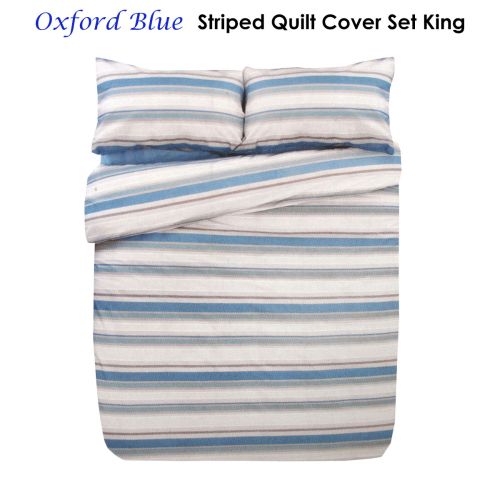 Oxford Blue Striped Quilt Cover Set King by Apartmento