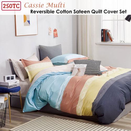 250TC Cassie Cotton Sateen Reversible Printed Quilt Cover Set by Ardor