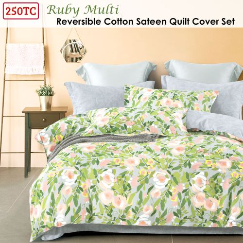 250TC Ruby Cotton Sateen Reversible Printed Quilt Cover Set by Ardor