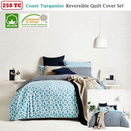 250TC Cotton Coast Reversible Quilt Cover Set by Ardor