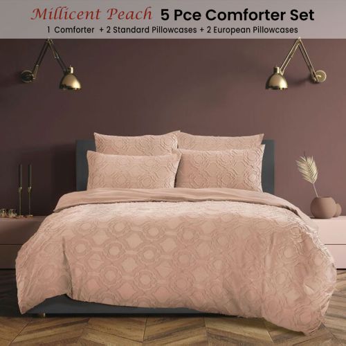 5 Pce Comforter Set Millicent Peach by Ardor