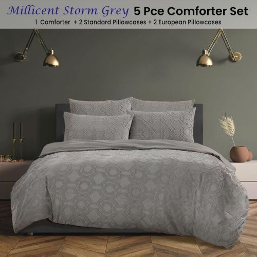 5 Pce Comforter Set Millicent Storm Grey by Ardor