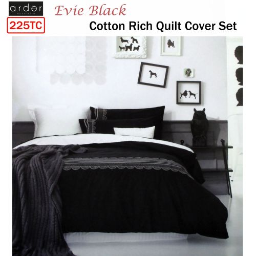 225TC Cotton Rich Evie Black Embroidery Quilt Cover Set by Ardor