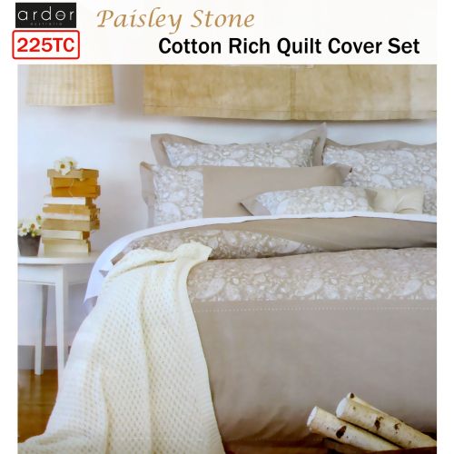 225TC Cotton Rich Paisley Stone Quilt Cover Set Queen by Ardor