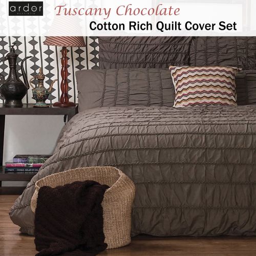 Cotton Rich Tuscany Chocolate Ruched Quilt Cover Set by Ardor