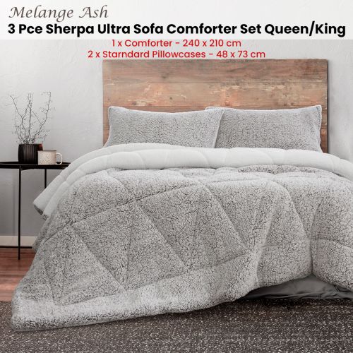 Melange Ash 3 Pcs Sherpa Ultra Soft Comforter Set Queen/King by Ardor