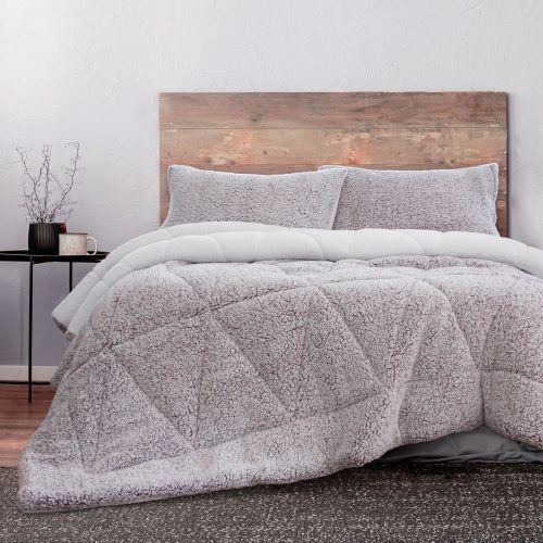Melange Plum 3 Pcs Sherpa Ultra Soft Comforter Set Queen/King by Ardor