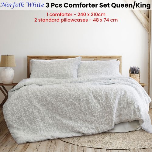 Norfolk White 3 Pcs Embossed Jacquard Comforter Set Queen/King by Ardor
