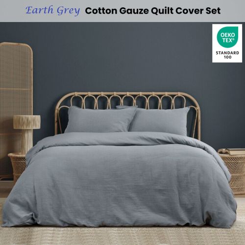 Earth Grey Cotton Gauze Quilt Cover Set by Ardor