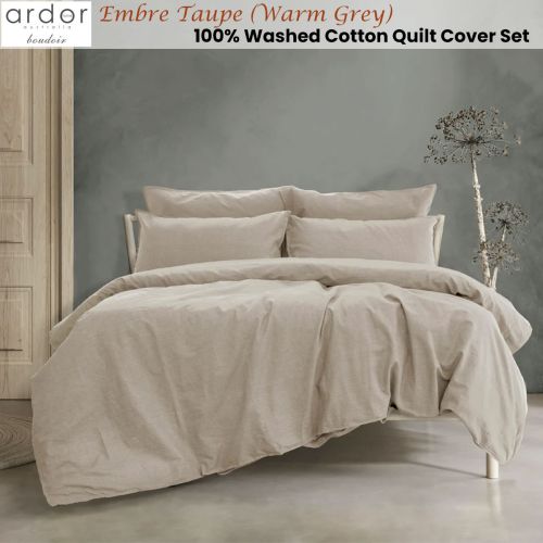 Embre Taupe (Also known as Warm Grey) 100% Washed Cotton Quilt Cover Set by Ardor