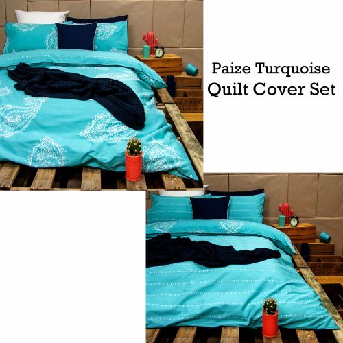 Paize Turquoise Reversible Quilt Cover Set by Ardor