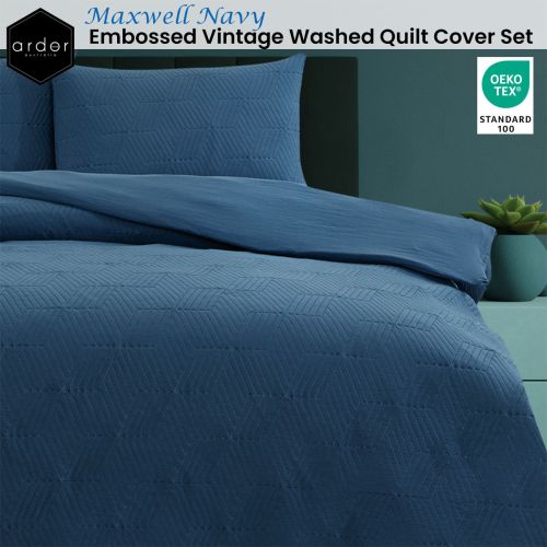 Maxwell Navy Embossed Vintage Washed Quilt Cover Set by Ardor