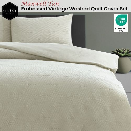 Maxwell Tan Embossed Vintage Washed Quilt Cover Set by Ardor